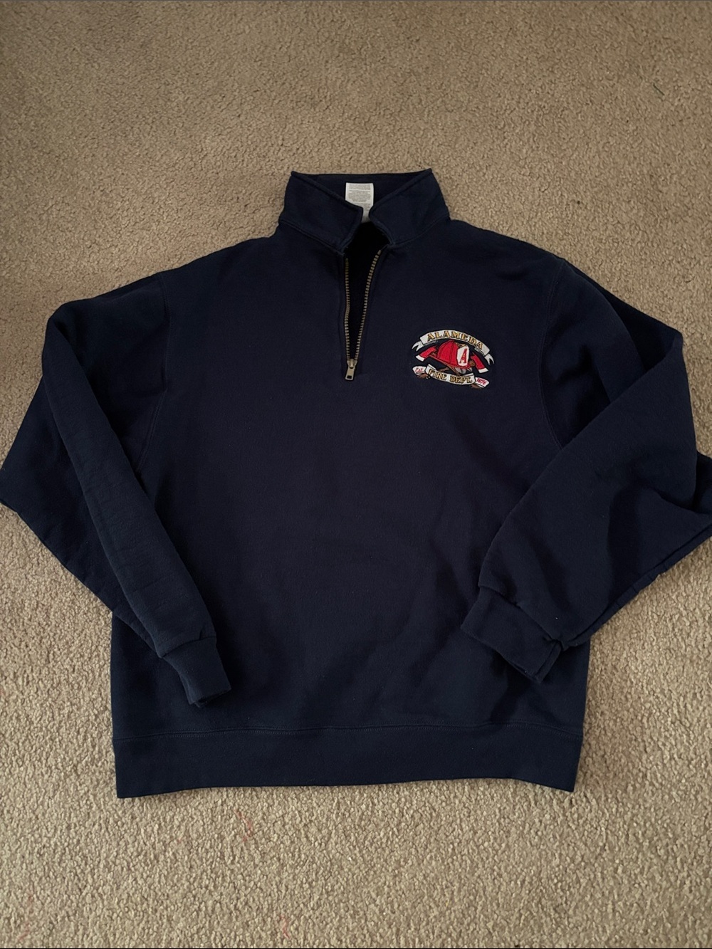 Jerzees- Alameda Fire Men's Navy Quarter-Zip Pullover Sweater size medium